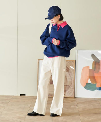 可機洗 衛衣風 配色 Polo針織衫