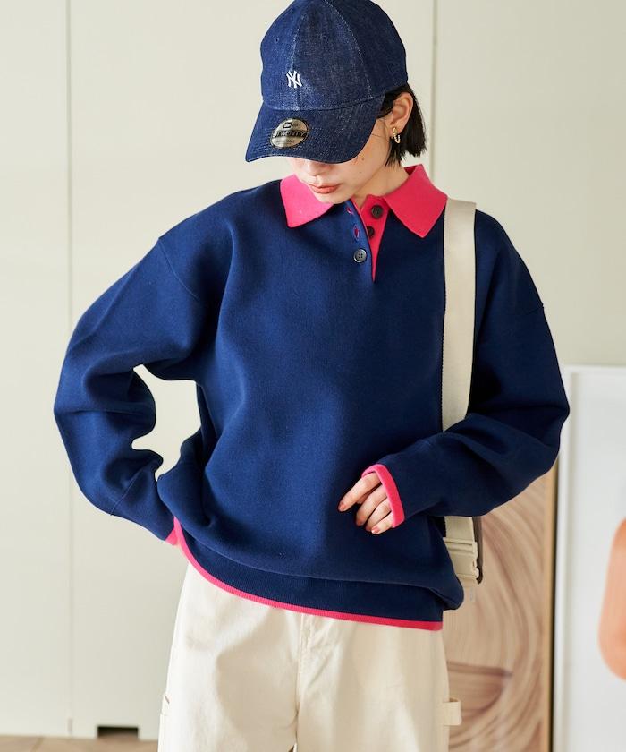 可機洗 衛衣風 配色 Polo針織衫