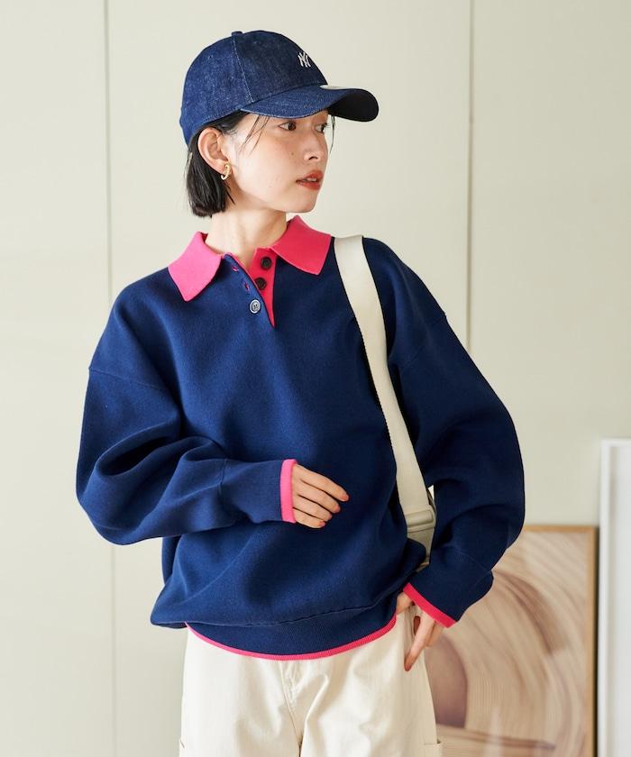 可機洗 衛衣風 配色 Polo針織衫