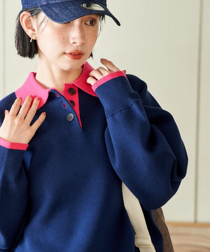 可機洗 衛衣風 配色 Polo針織衫
