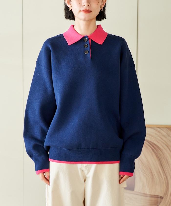 可機洗 衛衣風 配色 Polo針織衫