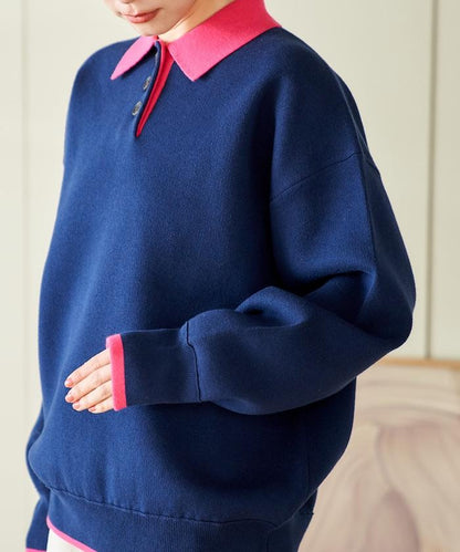 可機洗 衛衣風 配色 Polo針織衫