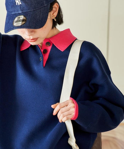 可機洗 衛衣風 配色 Polo針織衫