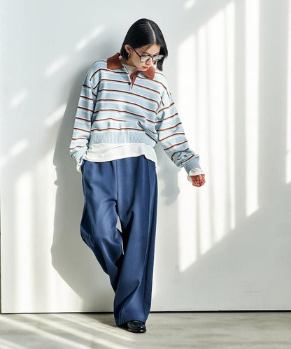 Polo領 條紋 短款 針織上衣