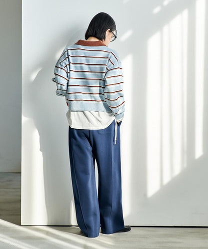 Polo領 條紋 短款 針織上衣