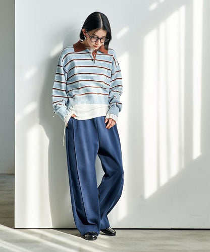 Polo領 條紋 短款 針織上衣