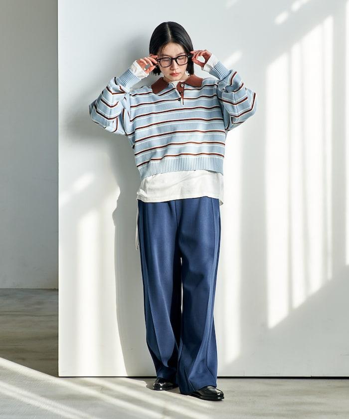 Polo領 條紋 短款 針織上衣