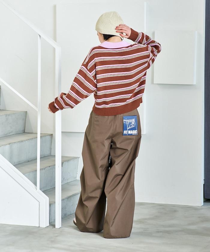 Polo領 條紋 短款 針織上衣