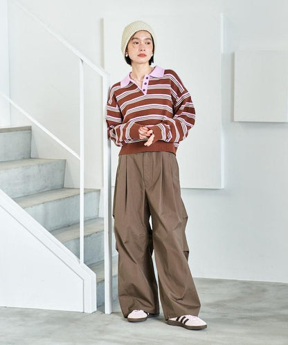 FIT MAGIC 防滑腰頭褶飾闊腿褲