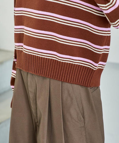 Polo領 條紋 短款 針織上衣