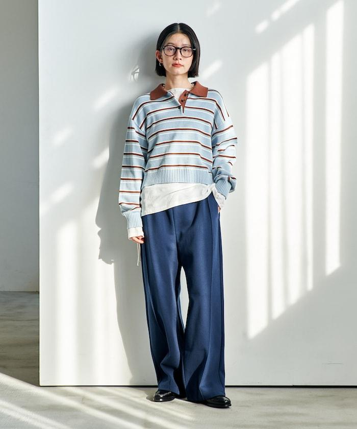 Polo領 條紋 短款 針織上衣