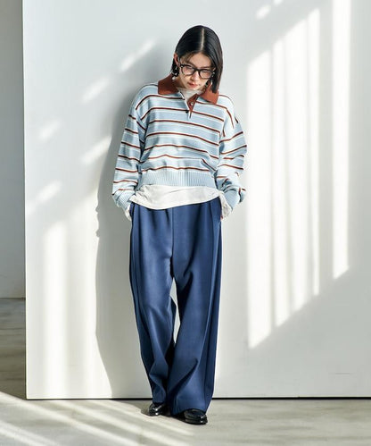 Polo領 條紋 短款 針織上衣