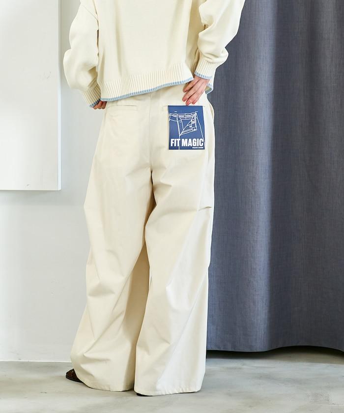 FIT MAGIC 防滑腰頭褶飾闊腿褲