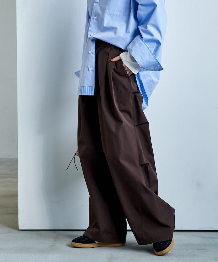 FIT MAGIC 防滑腰頭褶飾闊腿褲