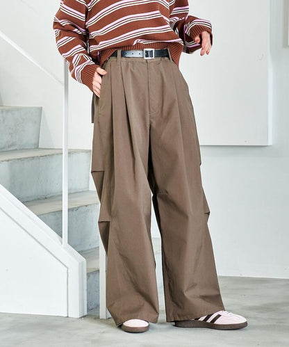 FIT MAGIC 防滑腰頭褶飾闊腿褲