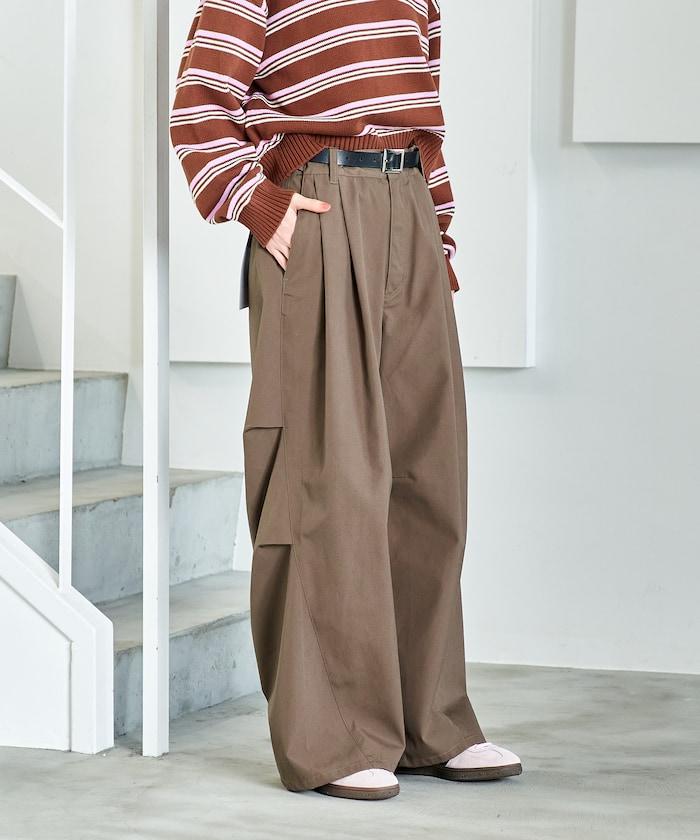 FIT MAGIC 防滑腰頭褶飾闊腿褲