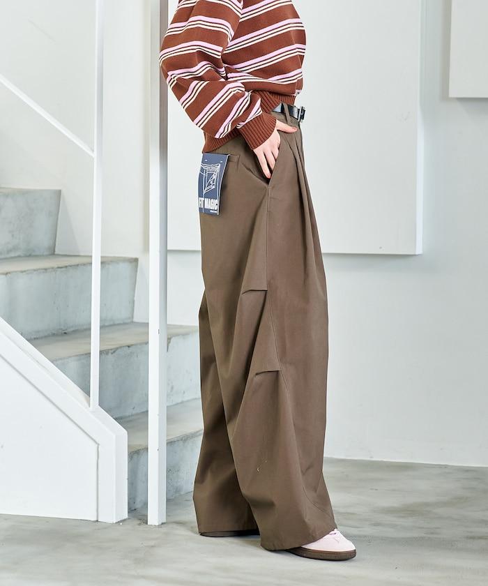 FIT MAGIC 防滑腰頭褶飾闊腿褲