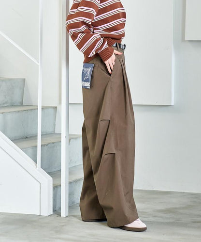 FIT MAGIC 防滑腰頭褶飾闊腿褲