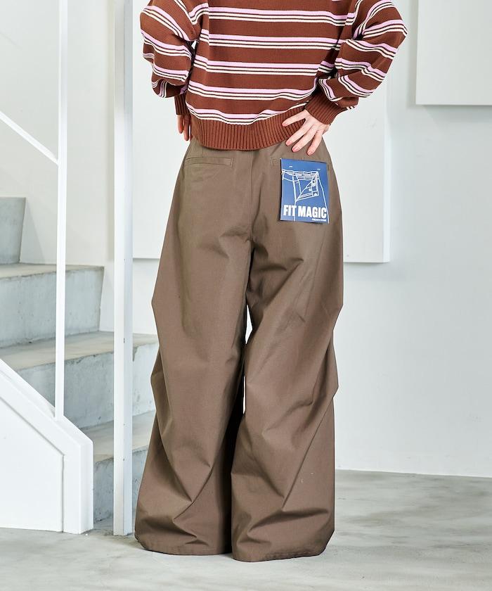 FIT MAGIC 防滑腰頭褶飾闊腿褲