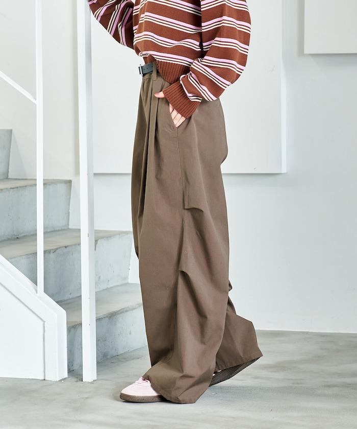 FIT MAGIC 防滑腰頭褶飾闊腿褲