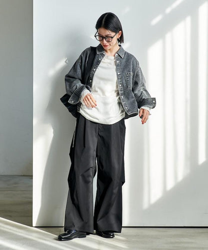 FIT MAGIC 防滑腰頭褶飾闊腿褲