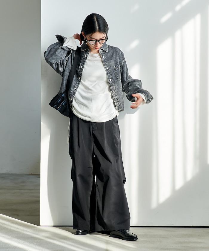 FIT MAGIC 防滑腰頭褶飾闊腿褲