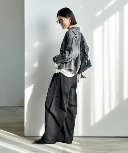 FIT MAGIC 防滑腰頭褶飾闊腿褲