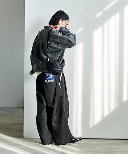 FIT MAGIC 防滑腰頭褶飾闊腿褲