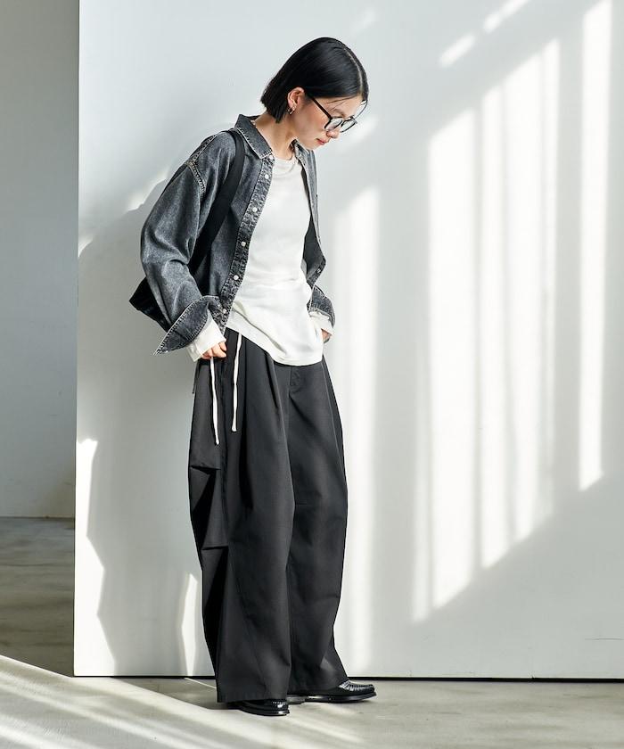 FIT MAGIC 防滑腰頭褶飾闊腿褲