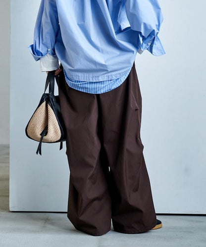 FIT MAGIC 防滑腰頭褶飾闊腿褲