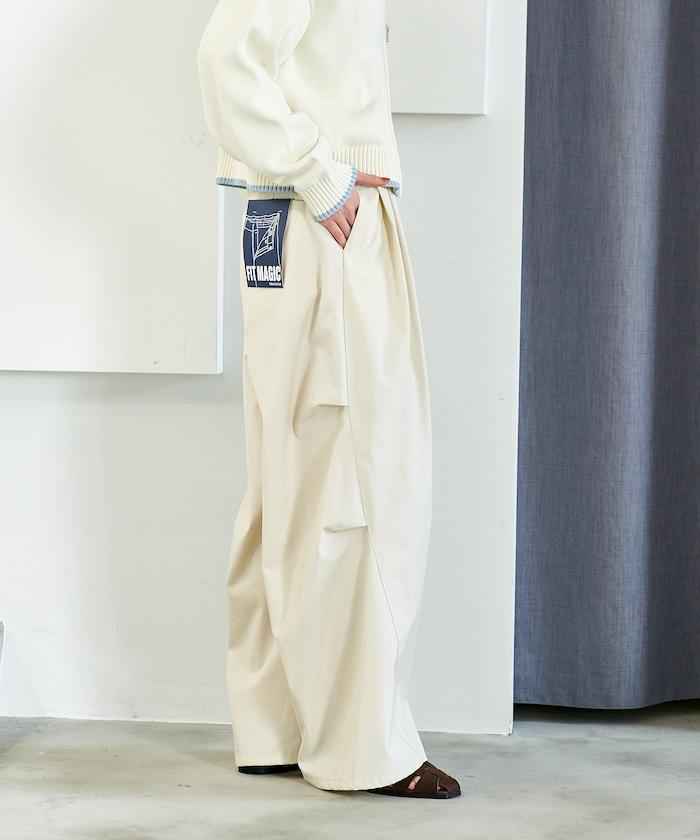 FIT MAGIC 防滑腰頭褶飾闊腿褲