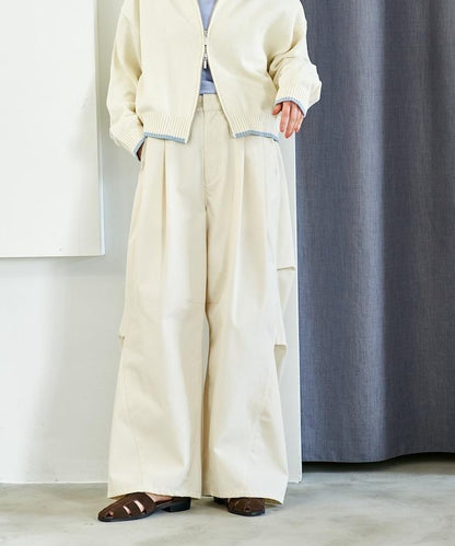 FIT MAGIC 防滑腰頭褶飾闊腿褲