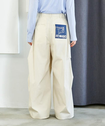 FIT MAGIC 防滑腰頭褶飾闊腿褲