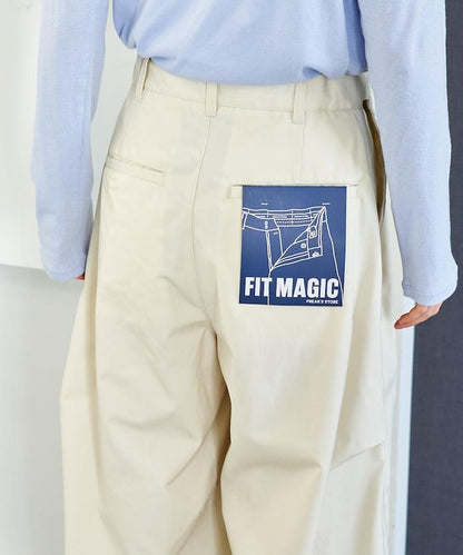 FIT MAGIC 防滑腰頭褶飾闊腿褲