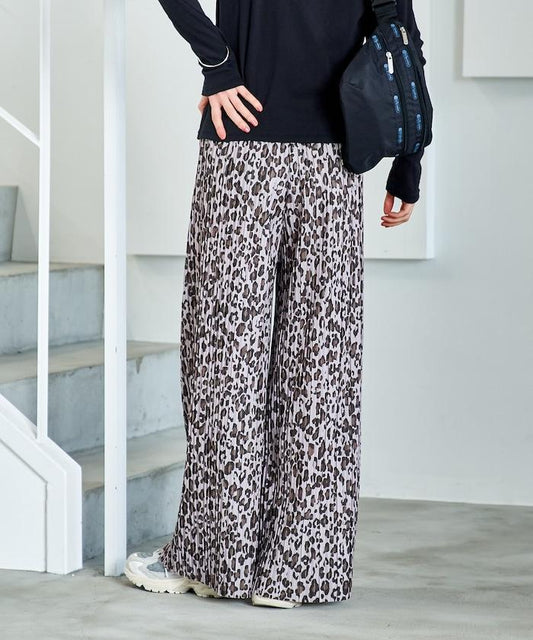 褶皺豹紋印花 褲子