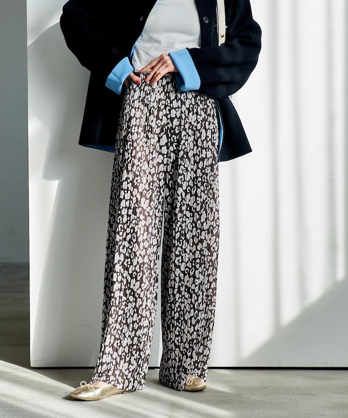 褶皺豹紋印花 褲子