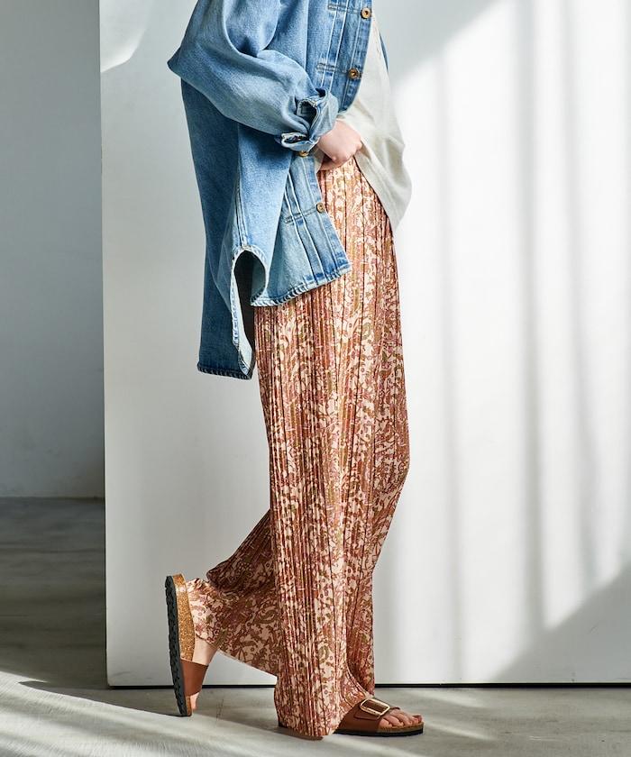 褶皺豹紋印花 褲子