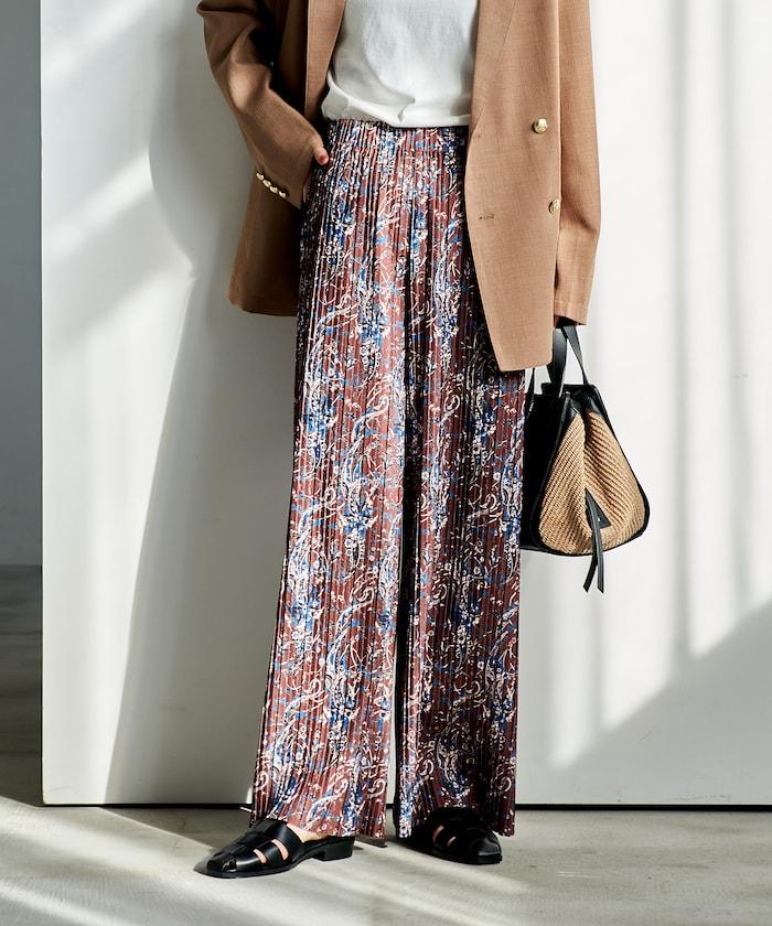 褶皺豹紋印花 褲子