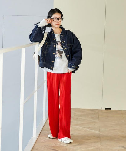 褶皺豹紋印花 褲子