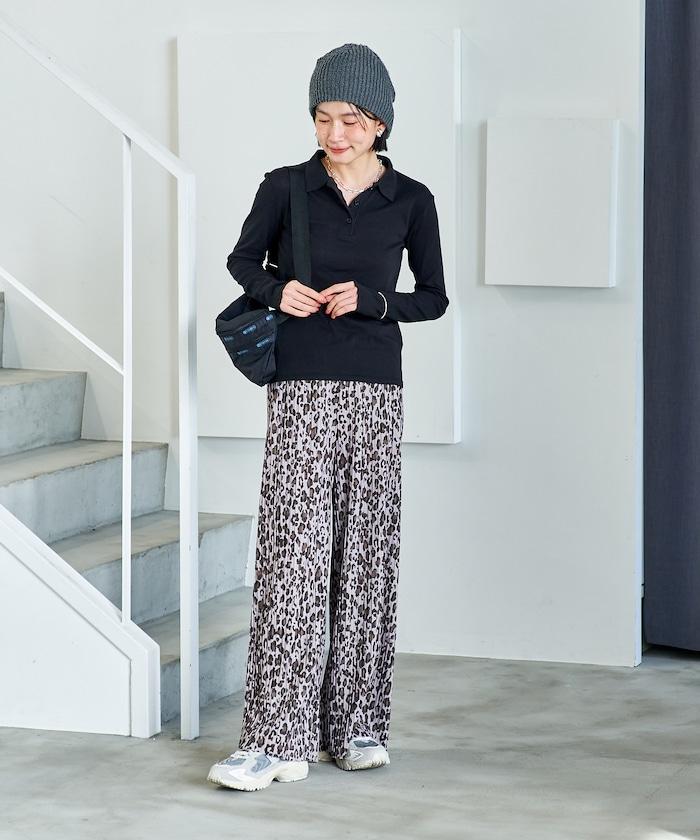 褶皺豹紋印花 褲子