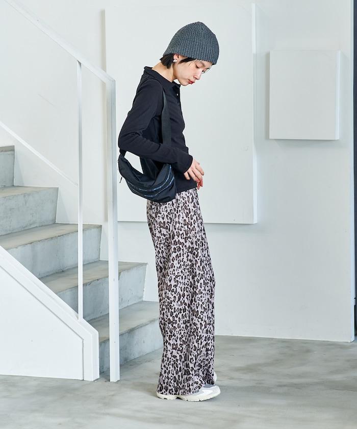 褶皺豹紋印花 褲子