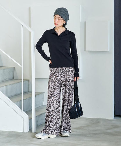 褶皺豹紋印花 褲子
