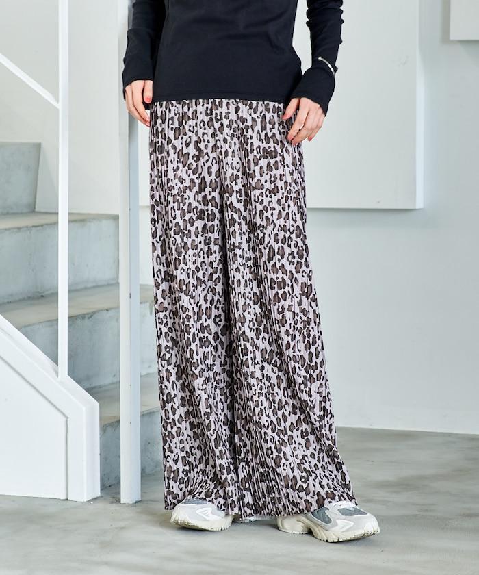褶皺豹紋印花 褲子