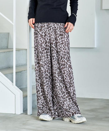 褶皺豹紋印花 褲子