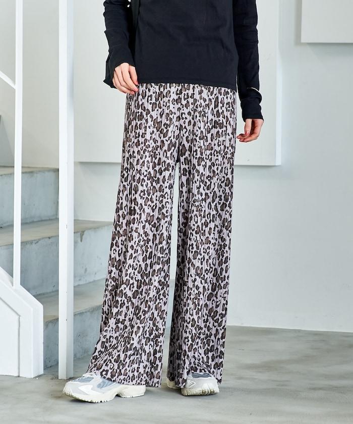 褶皺豹紋印花 褲子