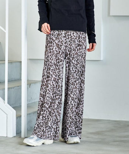 褶皺豹紋印花 褲子