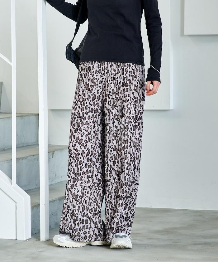 褶皺豹紋印花 褲子