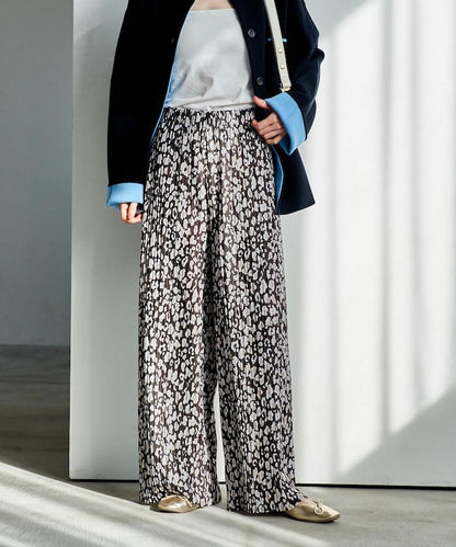褶皺豹紋印花 褲子