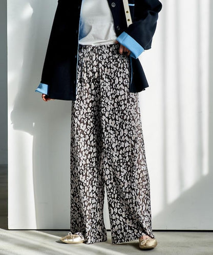 褶皺豹紋印花 褲子