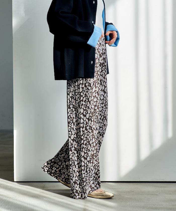 褶皺豹紋印花 褲子